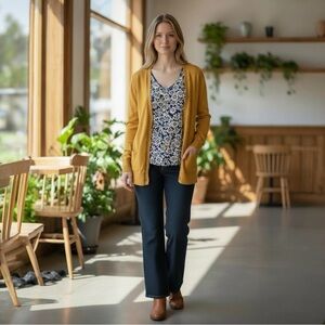 Halogen Lightweight Cardigan Sweater Merino Wool Blend Marigold Size Medium
